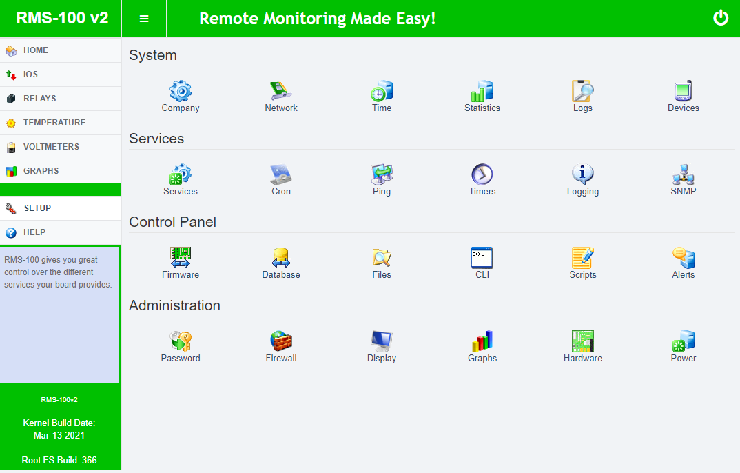 RMS-100v2 setup area.