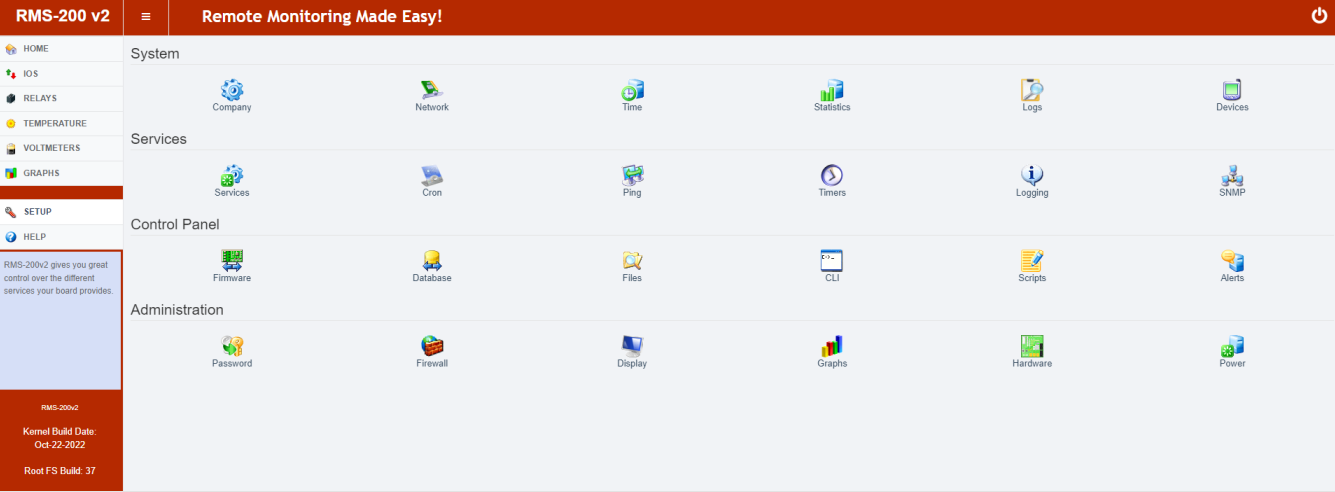 RMS-200v2 Setup Page