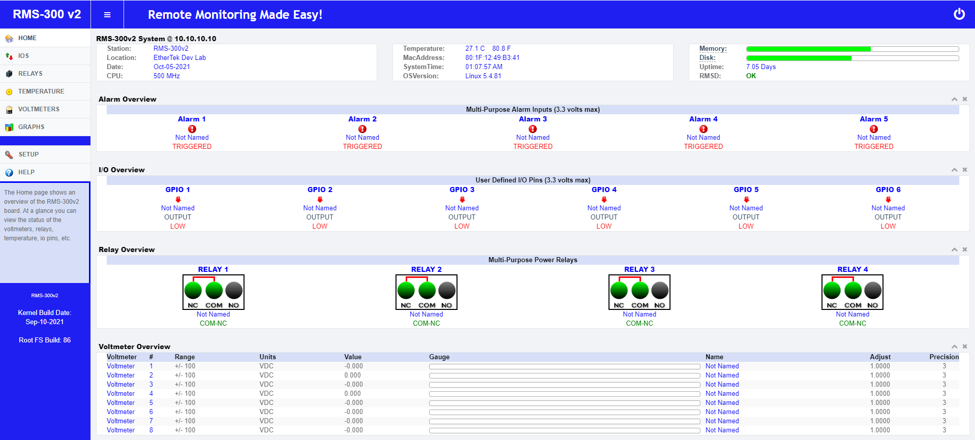 RMS-300v2 Web Interface